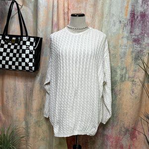 📌White Cotton Cable Stitch Long Sweater